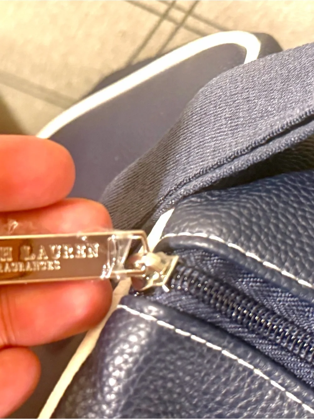 Classic !Ralph Lauren Navy and White Polo Large Vegan Leather Duffel Bag